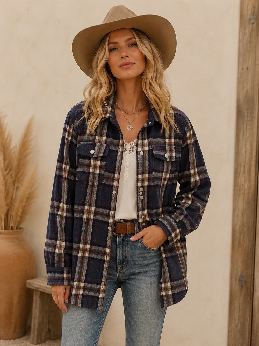 BBJ Los Angeles Plaid Button-Up Women's Shacket